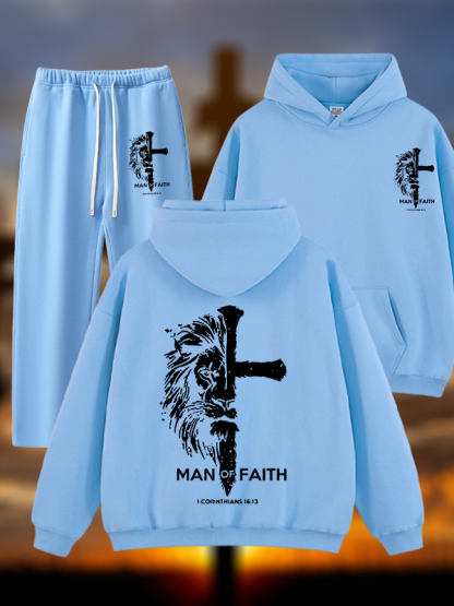 Man of Faith Jesus God Christian Plush Fleece-Lined Hoodie Set