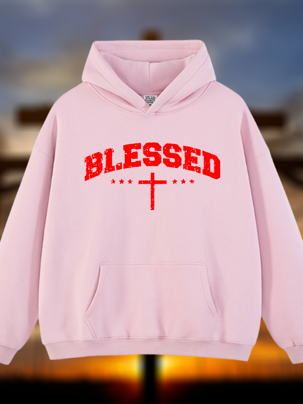 Blessed Cross Jesus God Christian Plush Fleece-Lined Hoodie