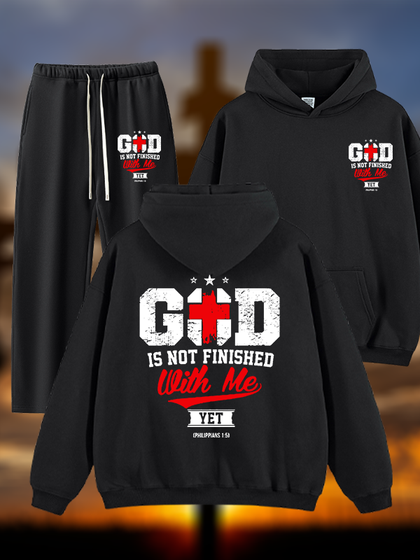 God Is Not Finished With Me Philippians 1:5  Jesus God Christian Plush Fleece-Lined Hoodie Set