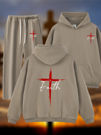 Faith  Jesus God Christian Plush Fleece-Lined Hoodie Set