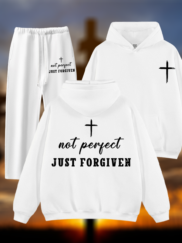 Not Perfect Just Forgiven Jesus God Christian Plush Fleece-Lined Hoodie Set