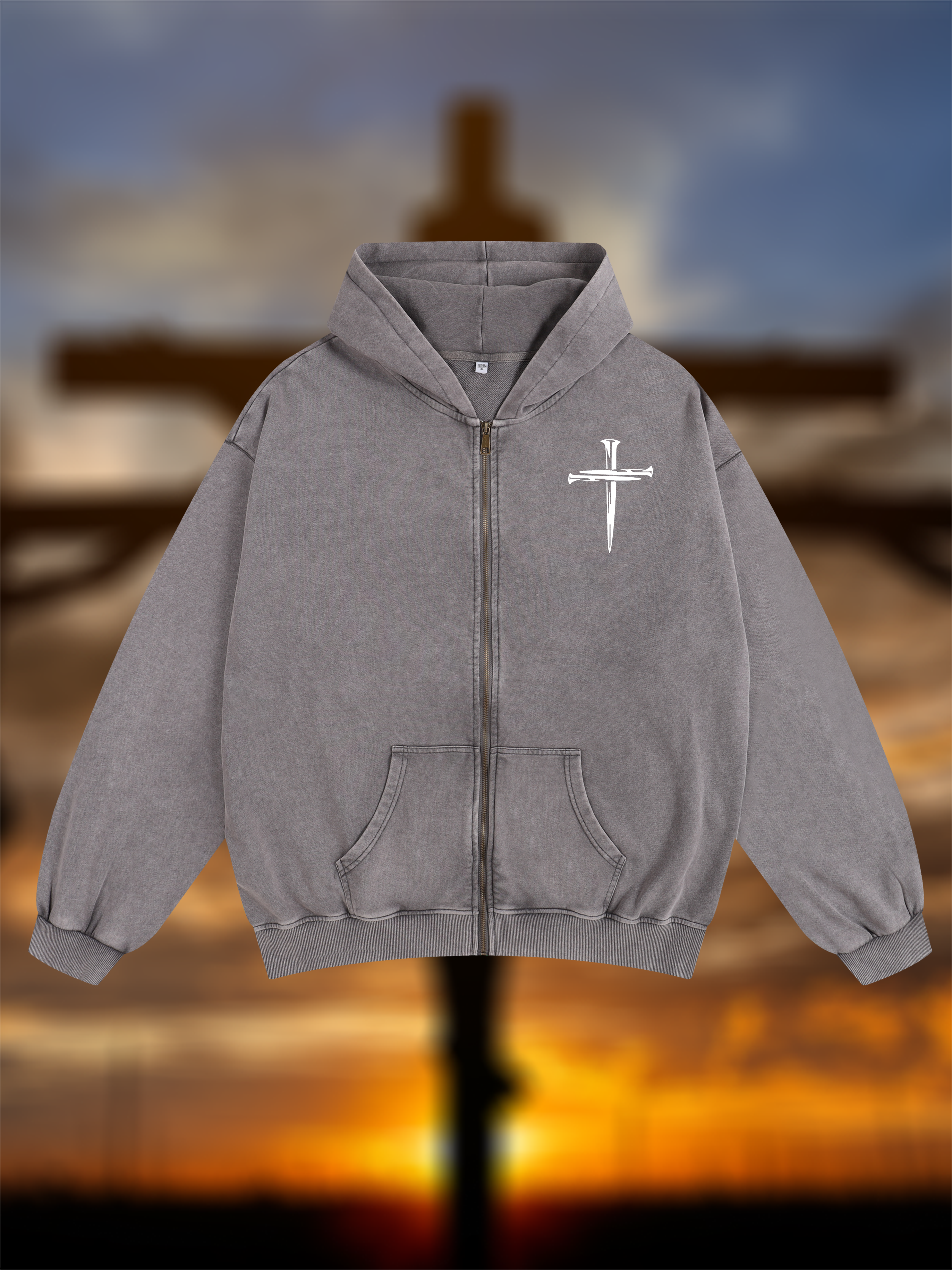 Cross Jesus God Christian Washed Zip-Up Hoodie