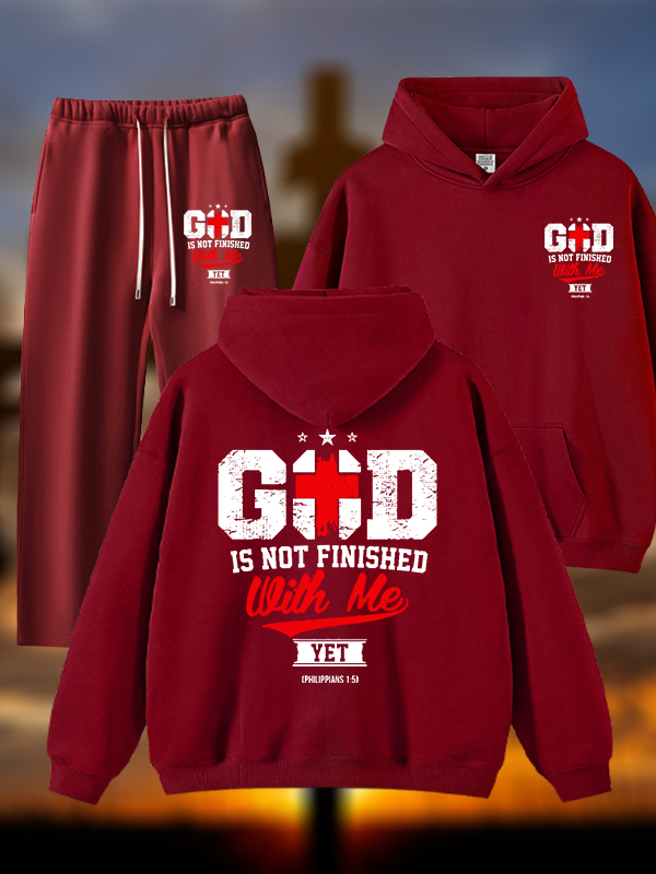 God Is Not Finished With Me Philippians 1:5  Jesus God Christian Plush Fleece-Lined Hoodie Set