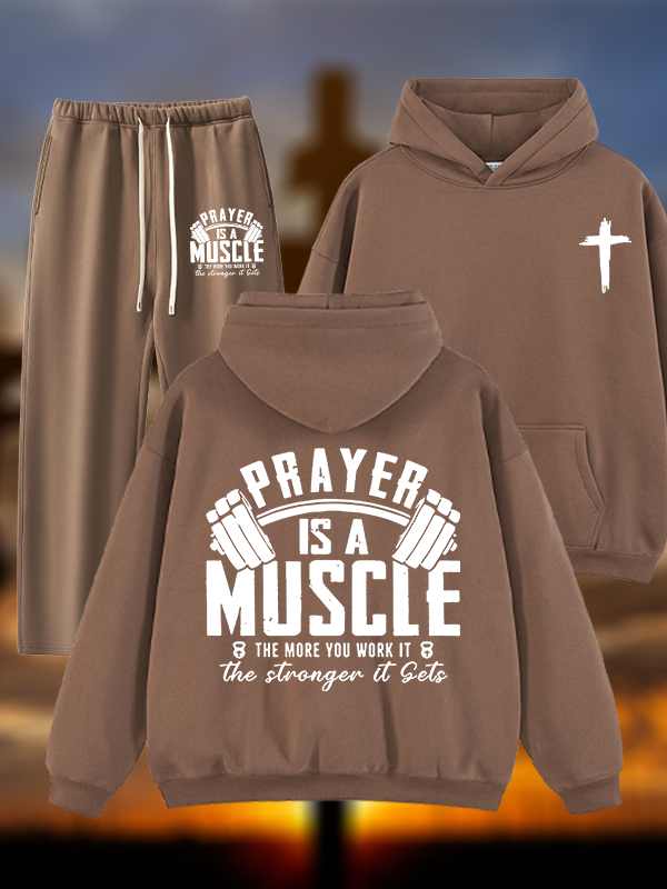 Prayer Is A Muscle Cross  Jesus God Christian Plush Fleece-Lined Hoodie Set