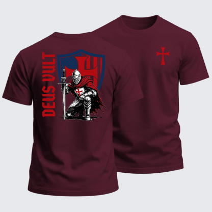 Heavyweight Cotton Tee - Templar Knight Crusader Deus Vult