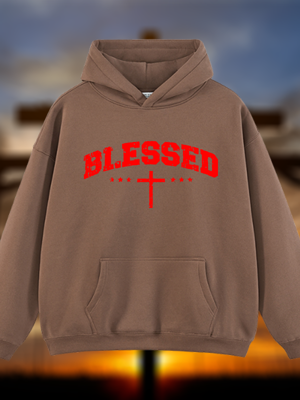 Blessed Cross Jesus God Christian Plush Fleece-Lined Hoodie