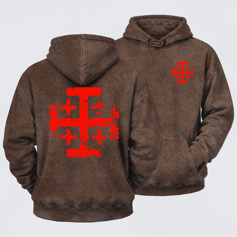 Washed Hoodie - Knights Templar Jerusalem Cross