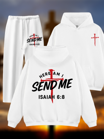 [Copy]Cross Crown Jesus God Christian Plush Fleece-Lined Hoodie Set