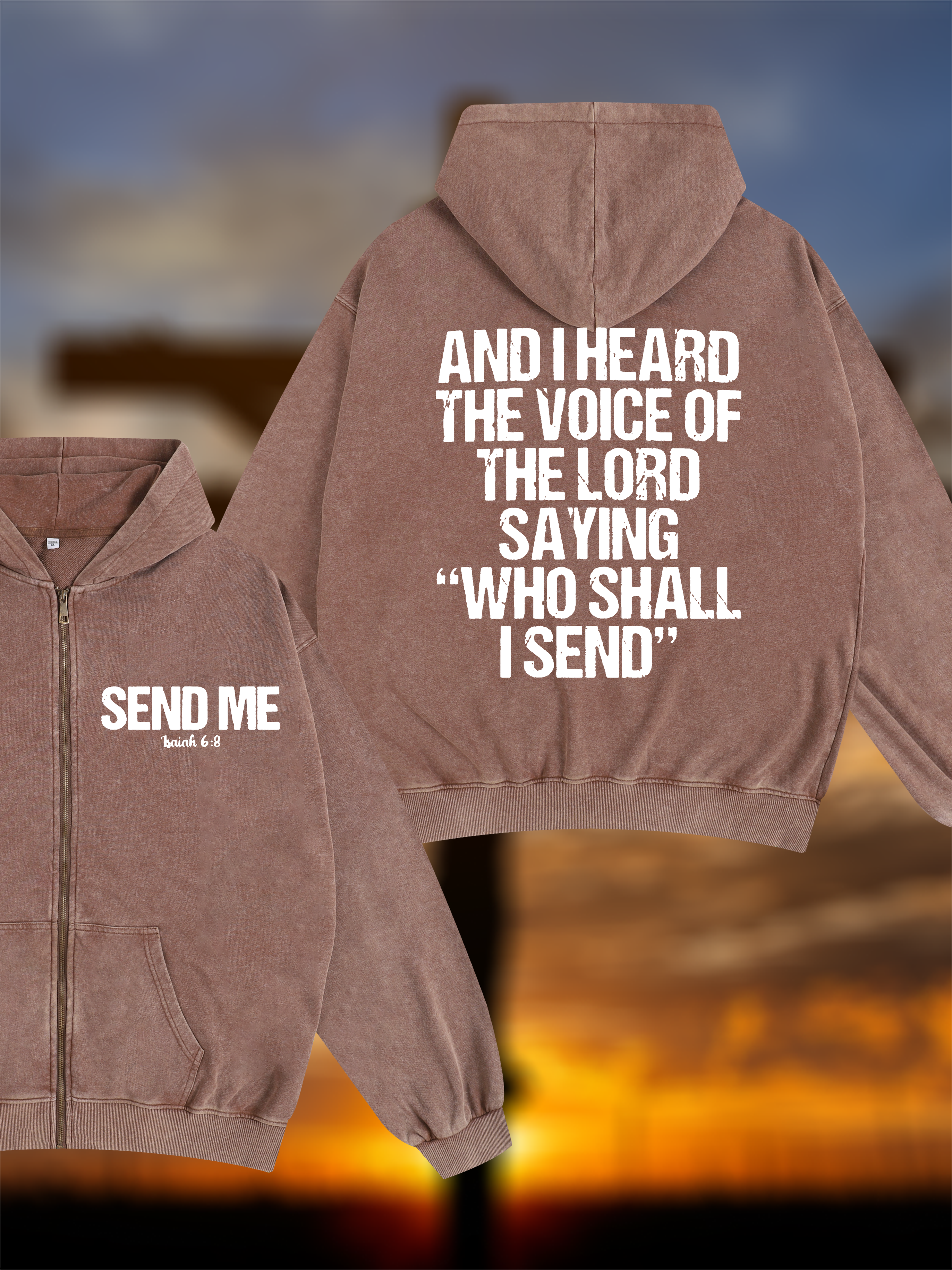 Send Me Isaiah 6:8 Jesus God Christian Washed Zip-Up Hoodie
