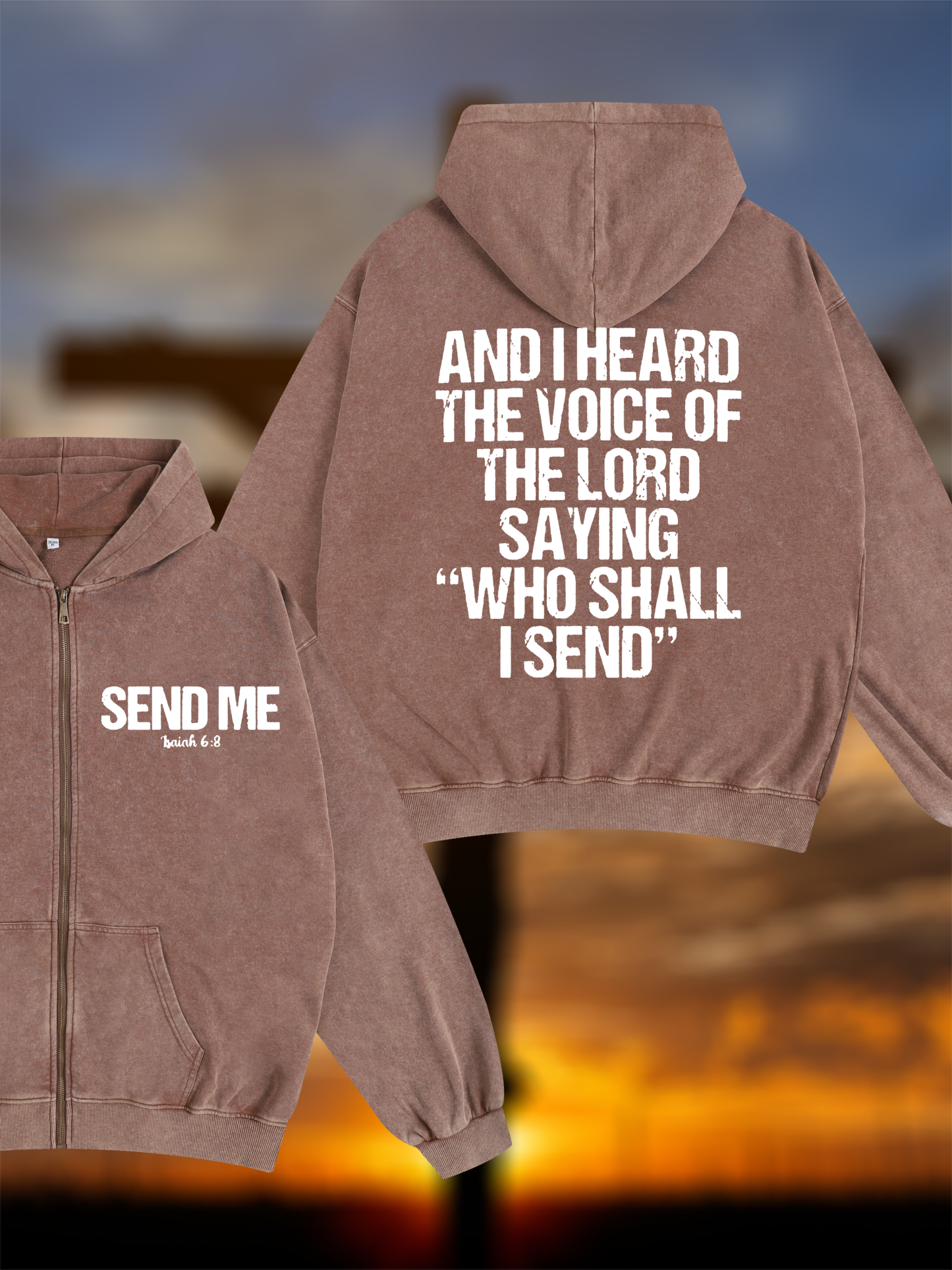 Send Me Isaiah 6:8 Jesus God Christian Washed Zip-Up Hoodie