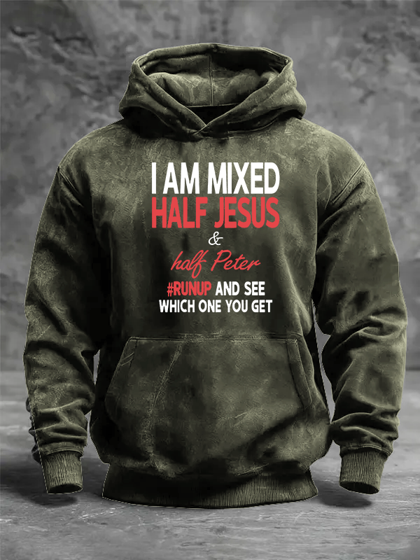 I Am Mixed Half Jesus & Half Peter Jesus God Christian Washed Hoodie