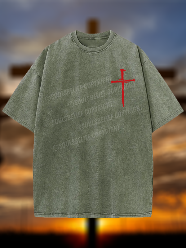 Red Cross Jesus God Christian Washed T-Shirt