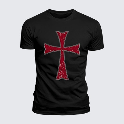 Knights Templar Crusader Cross Jesus God Christian  – Luxe Mercerized Interlock Cotton Tee