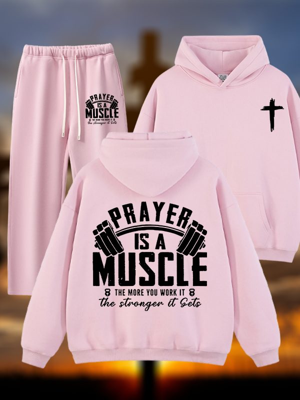 Prayer Is A Muscle Cross  Jesus God Christian Plush Fleece-Lined Hoodie Set