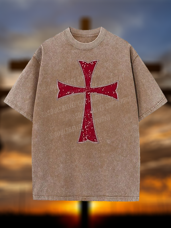 Knights Templar Crusader Cross Jesus God Christian Washed T-Shirt