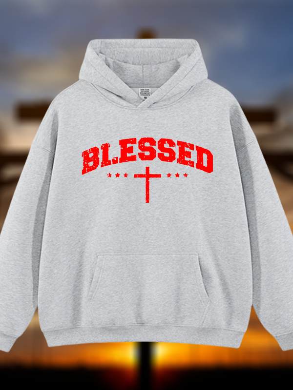 Blessed Cross Jesus God Christian Plush Fleece-Lined Hoodie
