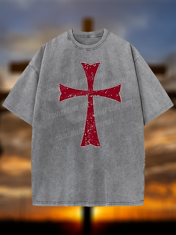 Knights Templar Crusader Cross Jesus God Christian Washed T-Shirt