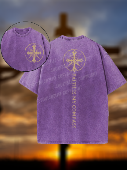 Faith Is My Compass Christian Washed T-Shirt