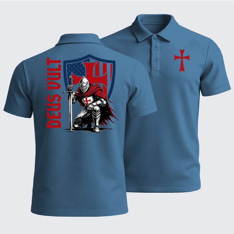Men’s Premium Cotton Polo Shirt - Templar Knight Crusader Deus Vult