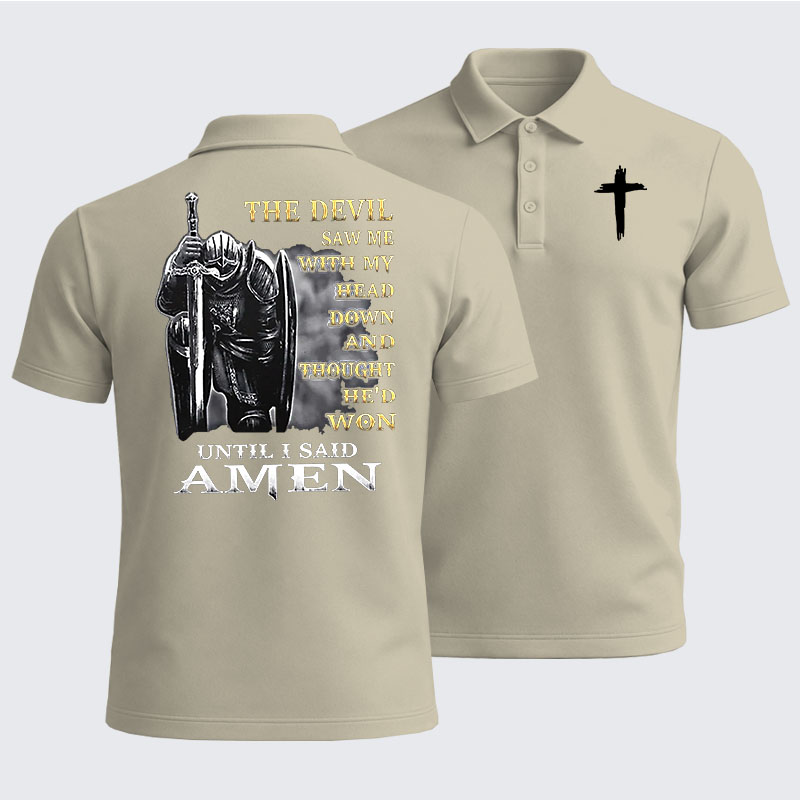 Men’s Premium Cotton Polo Shirt - The Devil Saw Me with My Head Down and Thought He'd Won Until I Said Amen