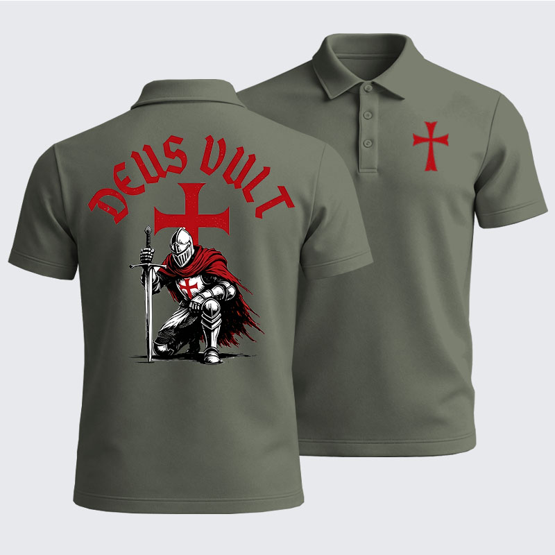 Men’s Premium Cotton Polo Shirt - Templar Knight Crusader Deus Vult