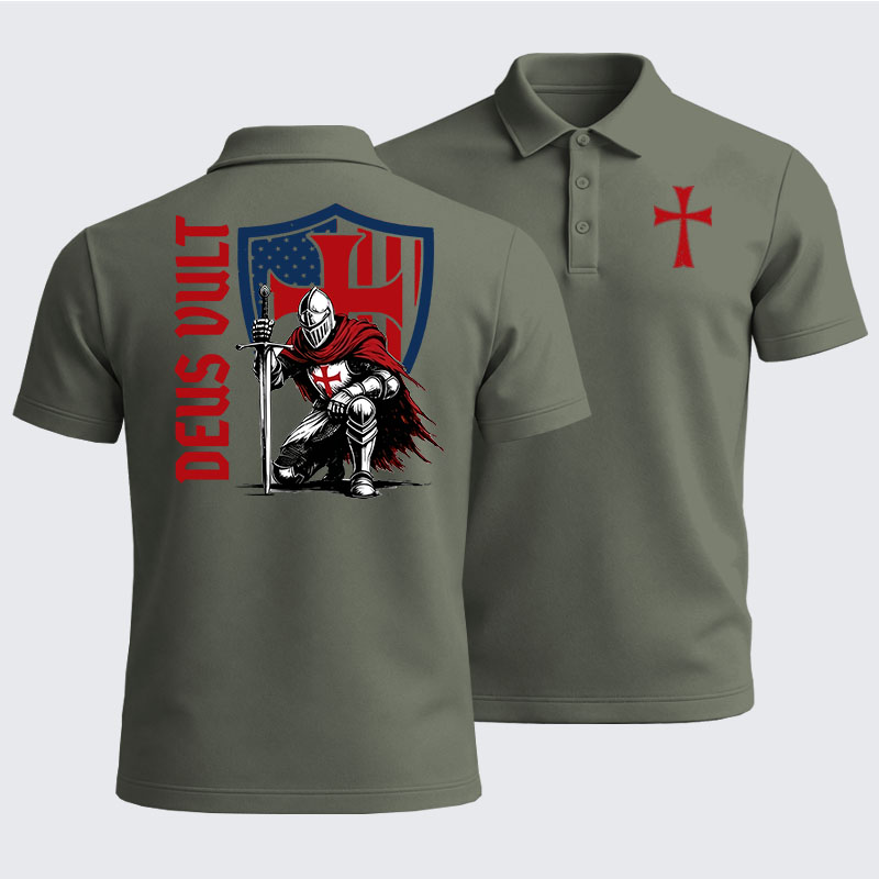 Men’s Premium Cotton Polo Shirt - Templar Knight Crusader Deus Vult