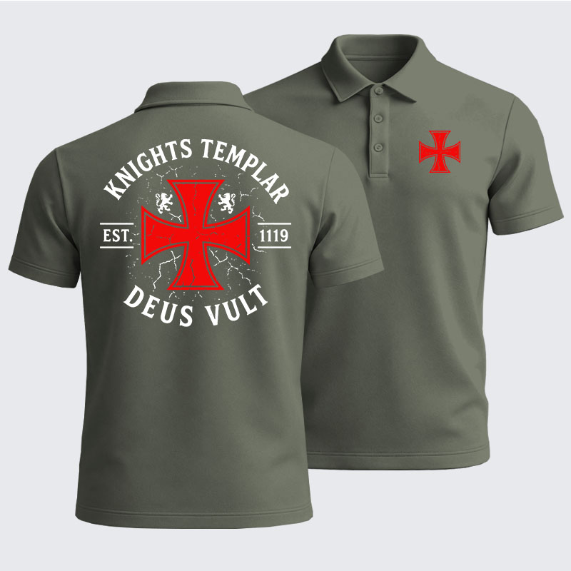 Men’s Premium Cotton Polo Shirt -  Knights Templar Deus Vult