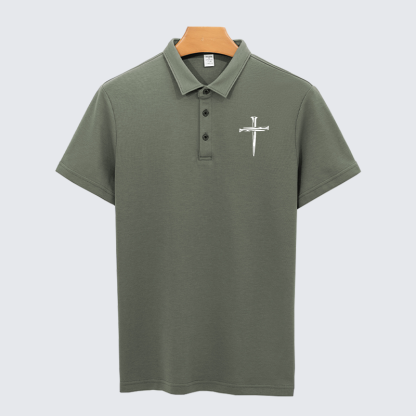 Cross Printed Christian Cotton Short Sleeve Polo Shirt