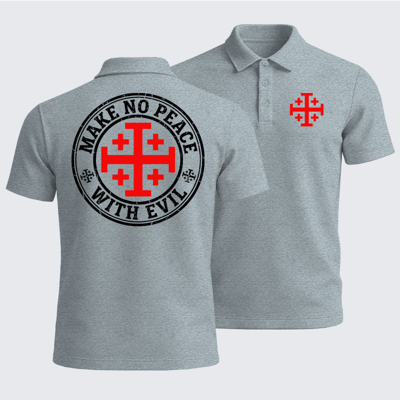 Men’s Premium Cotton Polo Shirt -  Make No Peace with Evil Knight Templar Jerusalem Cross