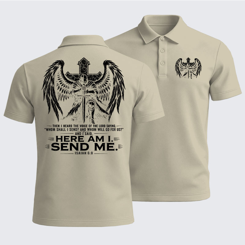 Men’s Premium Cotton Polo Shirt -  Here I Am Send Me Isaiah 6:8 Knight Templar Crusader