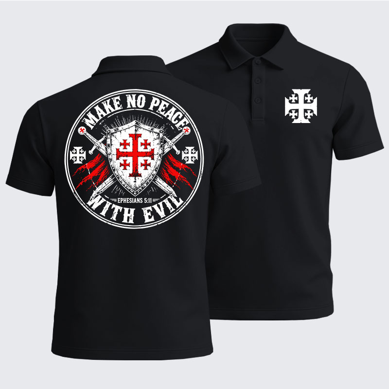 Men’s Premium Cotton Polo Shirt -  Make No Peace with Evil Knight Templar Jerusalem Cross