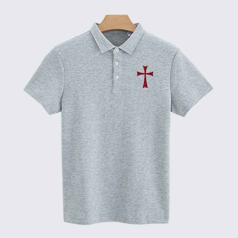 Knights Templar Crusader Cross Christian Cotton Short Sleeve Polo Shirt