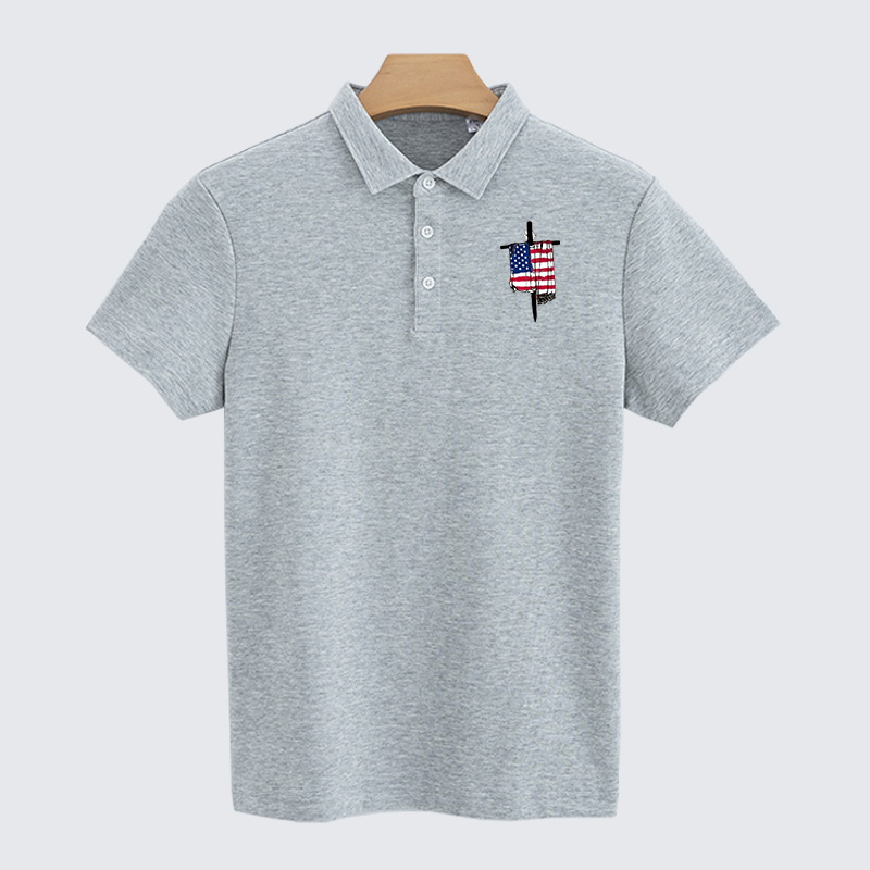 Faith Flag Cross Christian Cotton Short Sleeve Polo Shirt