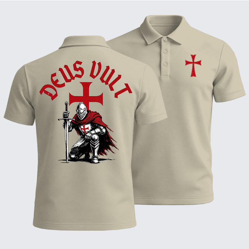 Men’s Premium Cotton Polo Shirt - Templar Knight Crusader Deus Vult