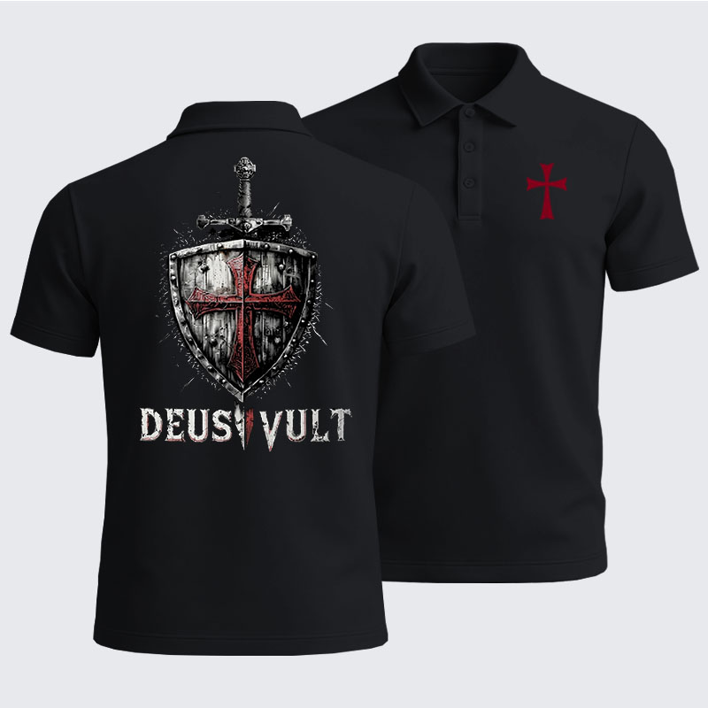 [Copy]Men’s Premium Cotton Polo Shirt - Knights Templar Crusader Cross Faith
