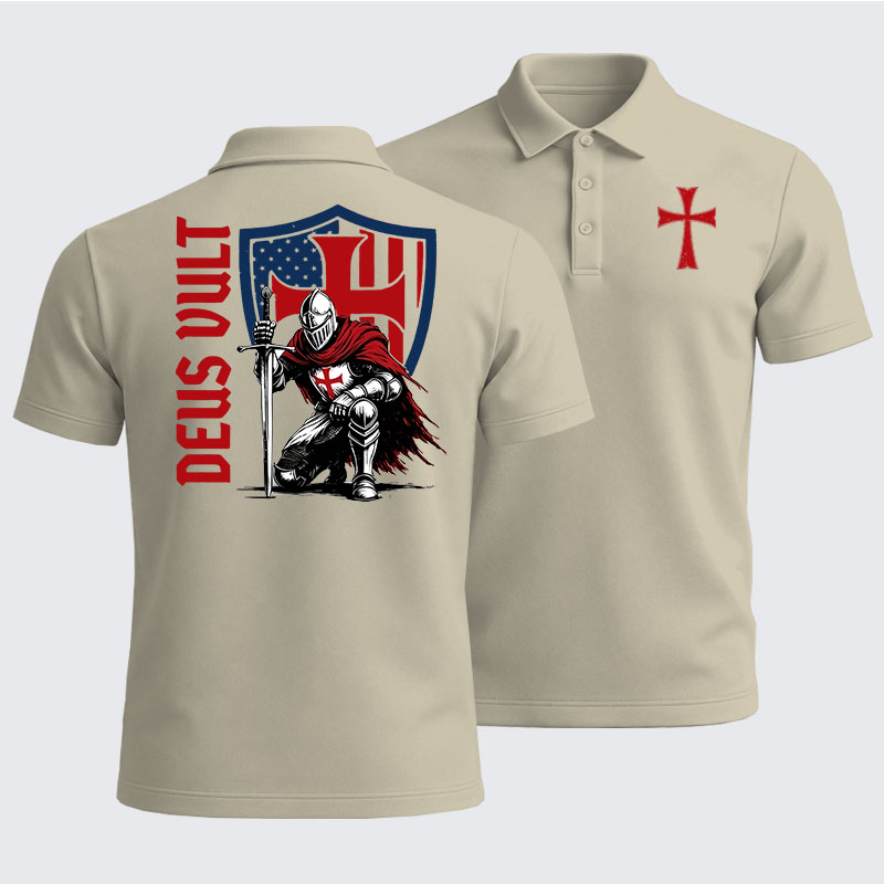 Men’s Premium Cotton Polo Shirt - Templar Knight Crusader Deus Vult