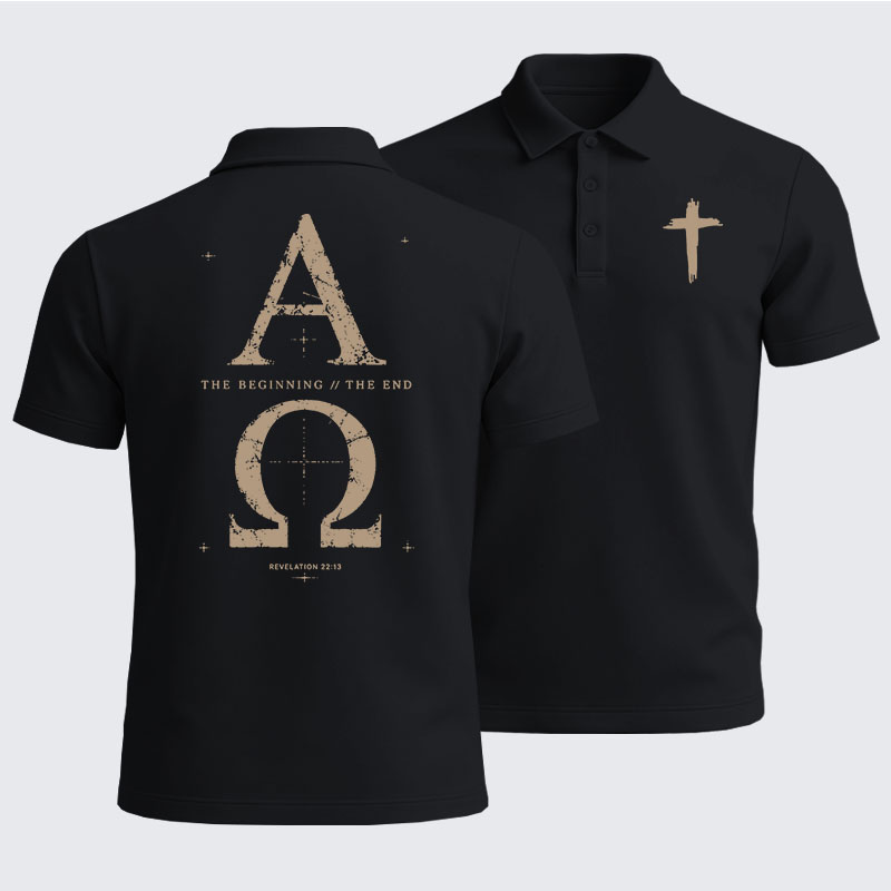 Men’s Premium Cotton Polo Shirt - Alpha and the Omega Revelation 22:13