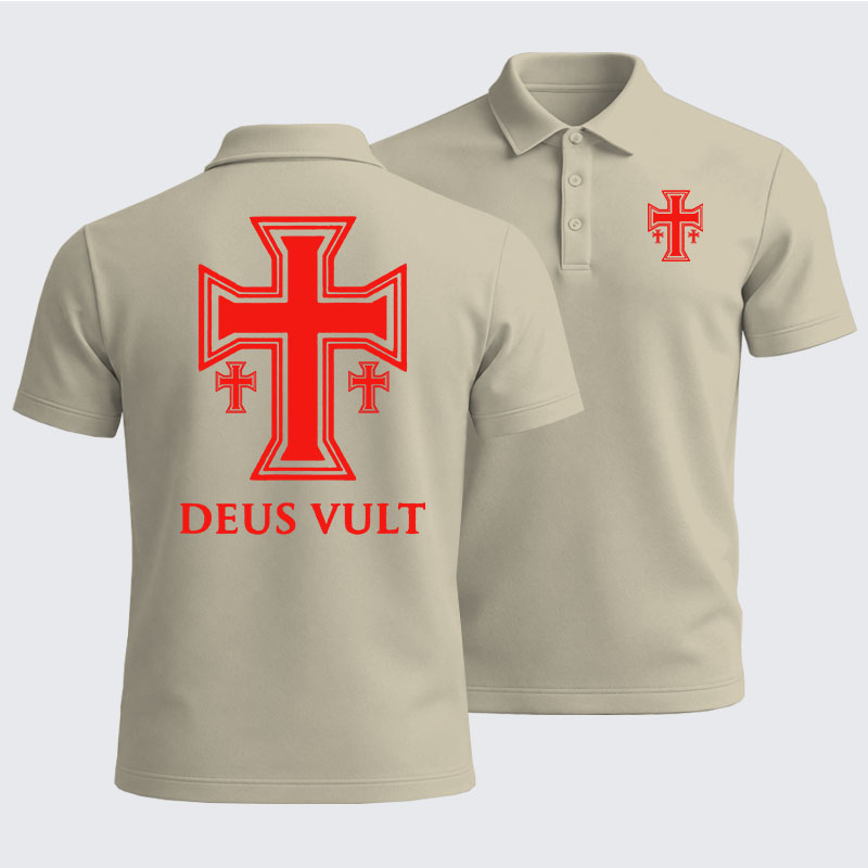 Men’s Premium Cotton Polo Shirt - Deus Vult Crusader Cross Templar Jerusalem