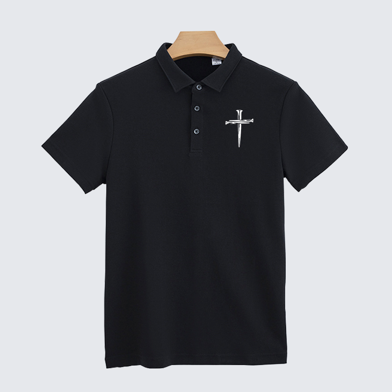 Cross Printed Christian Cotton Short Sleeve Polo Shirt