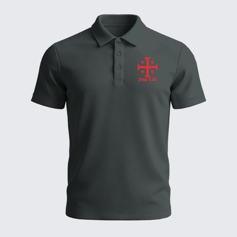 Men’s Premium Cotton Polo Shirt - Jerusalem Cross Deus Vult