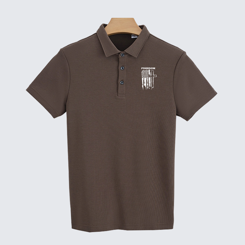 Freedom Cross Vertical Flag Christian Cotton Short Sleeve Polo Shirt