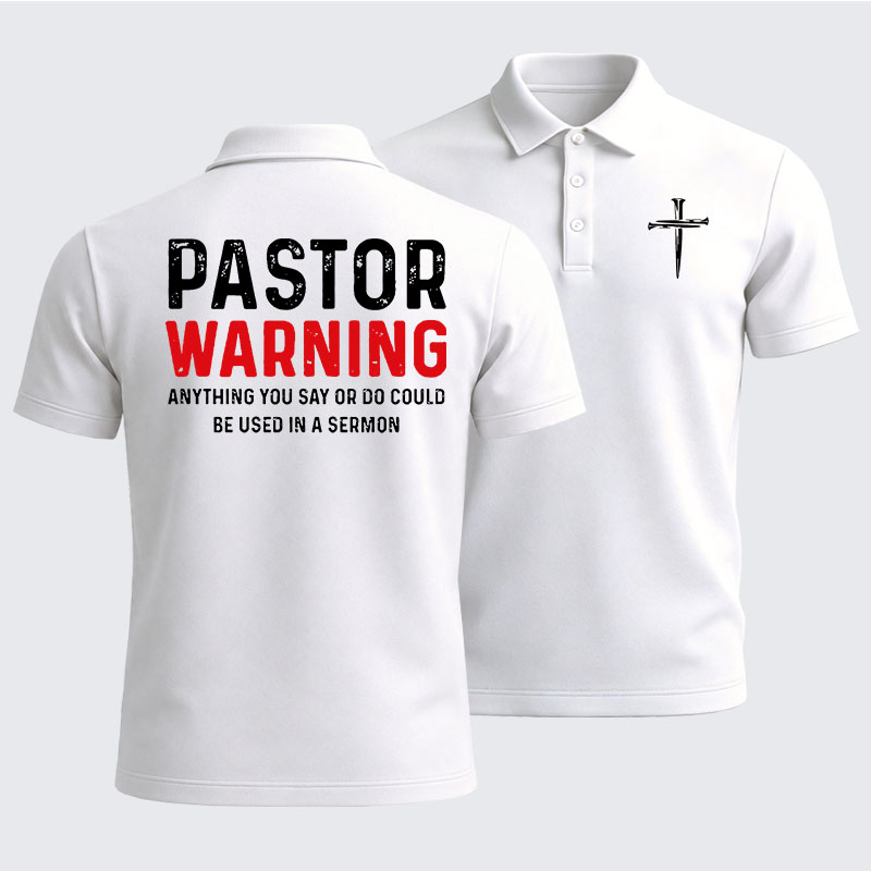 Men’s Premium Cotton Polo Shirt - Pastor Warning Anything You Say or Do Could Be Used in a Sermon