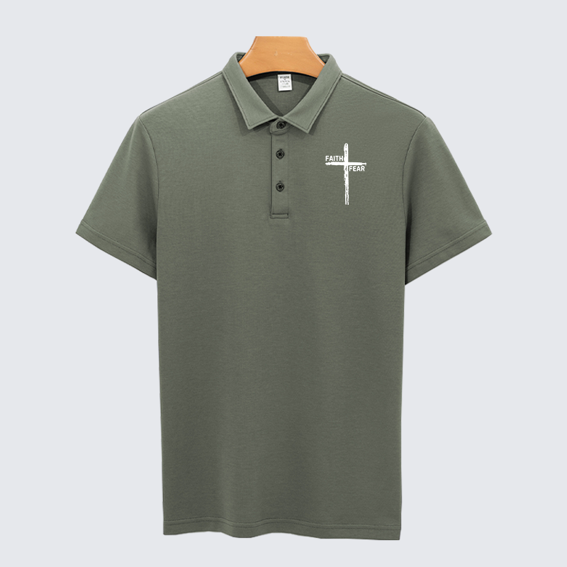 Faith Over Fear Cross Christian Cotton Short Sleeve Polo Shirt