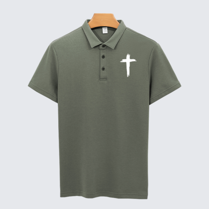 Cross Printed Christian Cotton Short Sleeve Polo Shirt