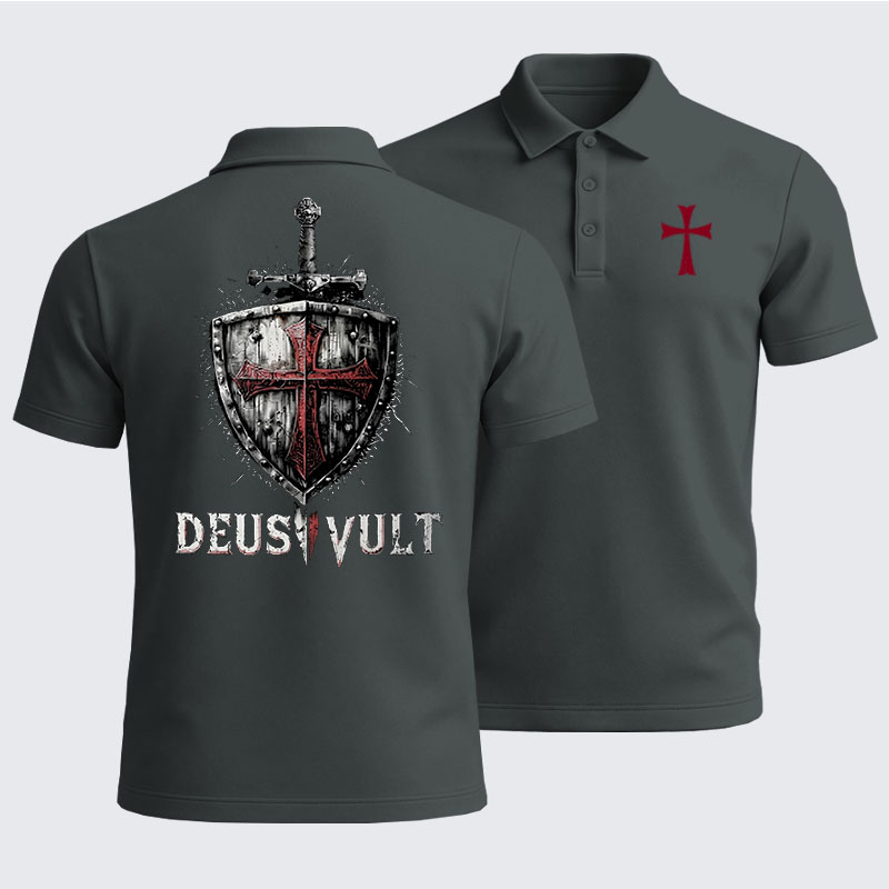 [Copy]Men’s Premium Cotton Polo Shirt - Knights Templar Crusader Cross Faith