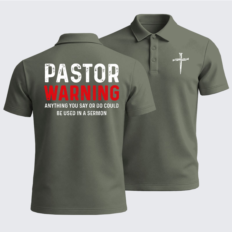 Men’s Premium Cotton Polo Shirt - Pastor Warning Anything You Say or Do Could Be Used in a Sermon