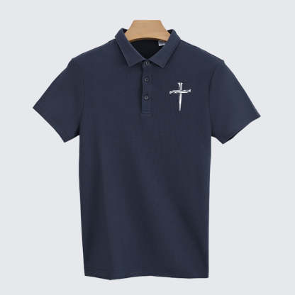 Cross Printed Christian Cotton Short Sleeve Polo Shirt