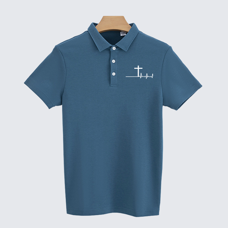 ECG Cross Christian Cotton Short Sleeve Polo Shirt