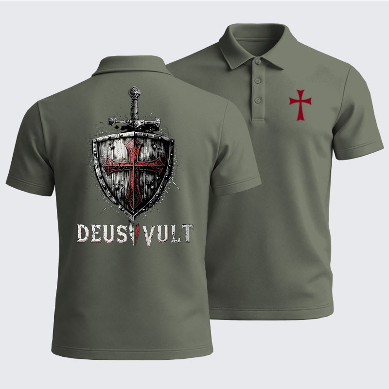 [Copy]Men’s Premium Cotton Polo Shirt - Knights Templar Crusader Cross Faith