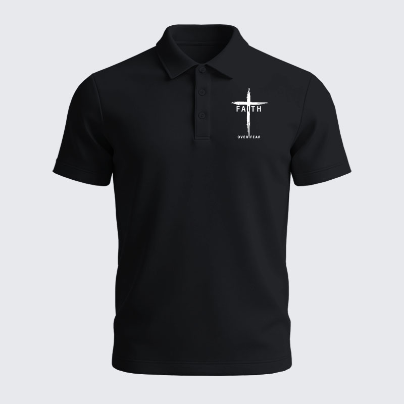 Men’s Premium Cotton Polo Shirt - Faith Over Fear Cross